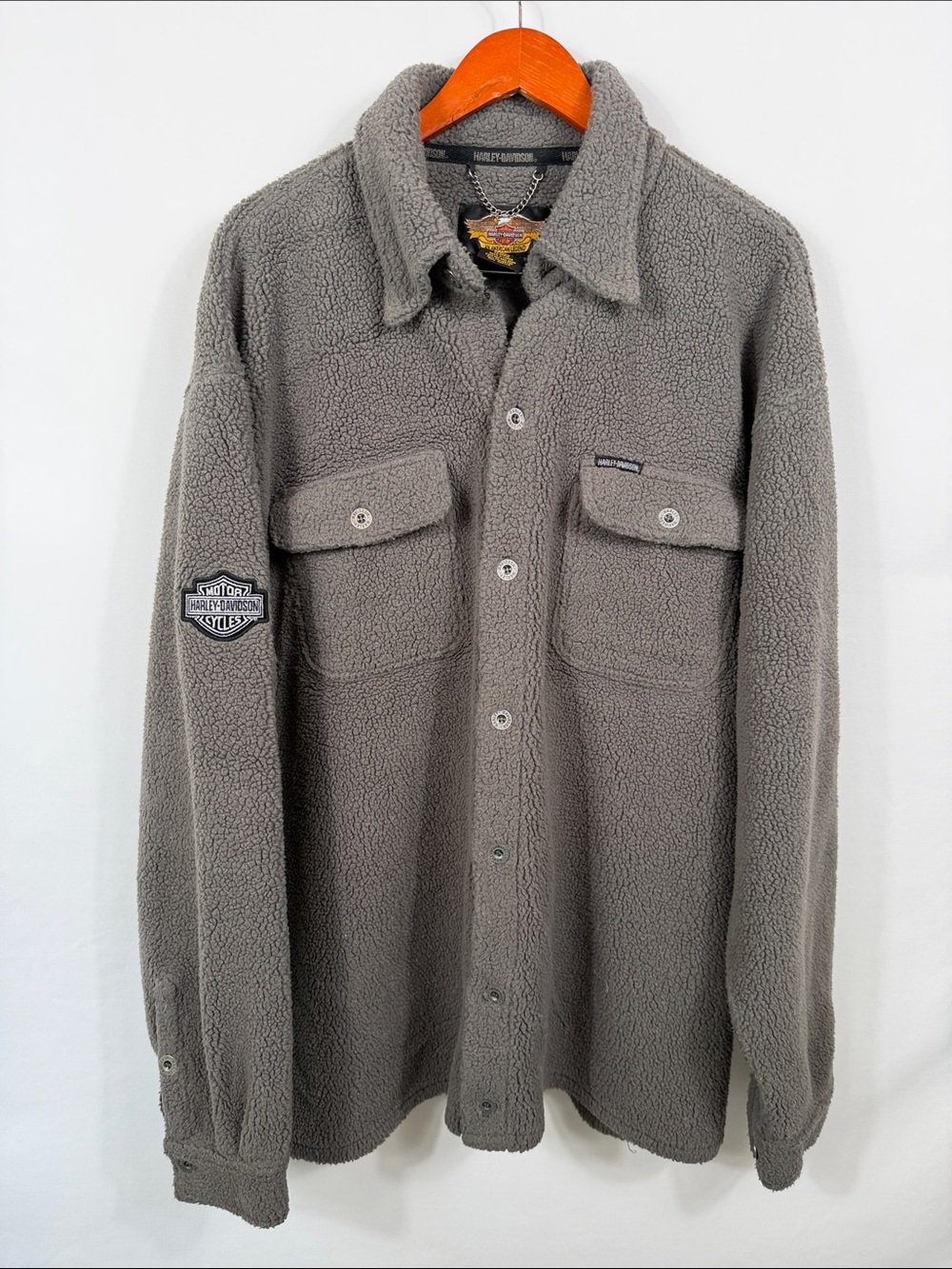 Harley-Davidson Men's Gray Sherpa Shirt Jacket. Size XL. Full Button Down